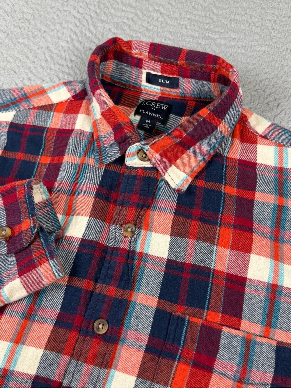 J Crew Flannel Shirt Mens Medium Multicolor Plaid Slim Fit Long Sleeve Preppy